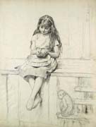  LOUIS ADAN, A Young Tambourine Girl, black chalk